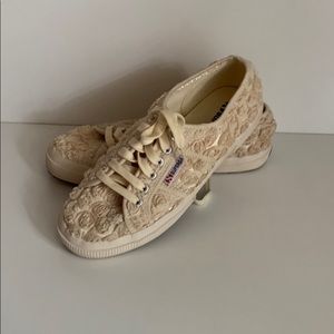 Superga cream rosette sneakers